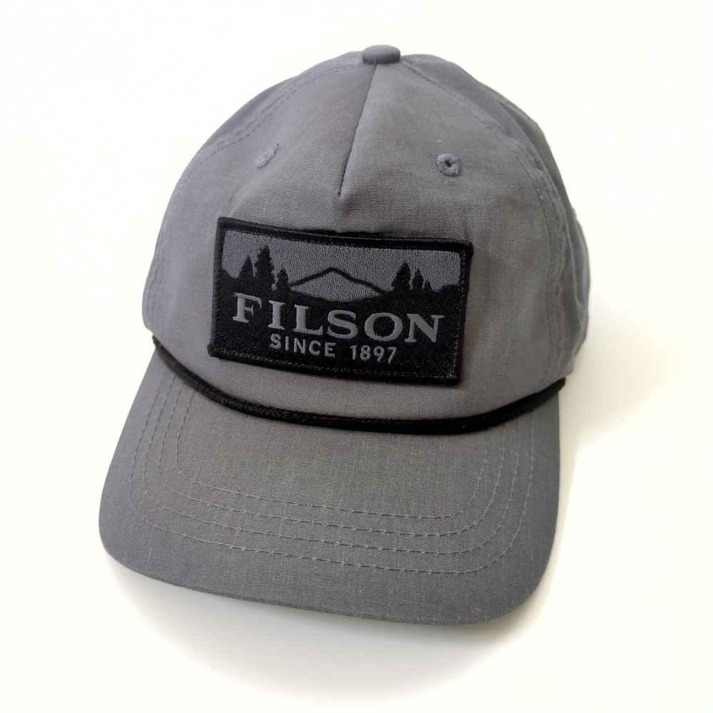 Filson Logger Mesh Snapback Hat Gray Mountain Patch Rope Cap Gorpcore Outdoor